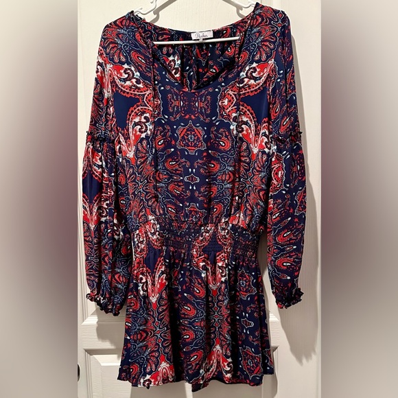 Parker Long Sleeve Paisley Printed Silk A- Dress - Picture 7 of 9